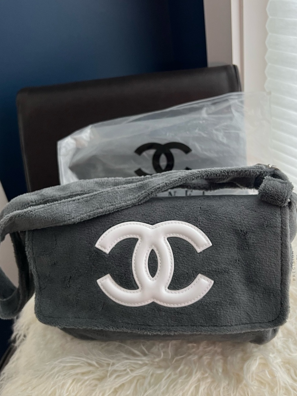 Chanel Gray Logo Plush Shoulder Bag - Picture 1 of 11